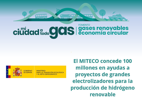 El MITECO concede 100 millones en ayudas a proyectos de grandes electrolizadores para la producción de hidrógeno renovable